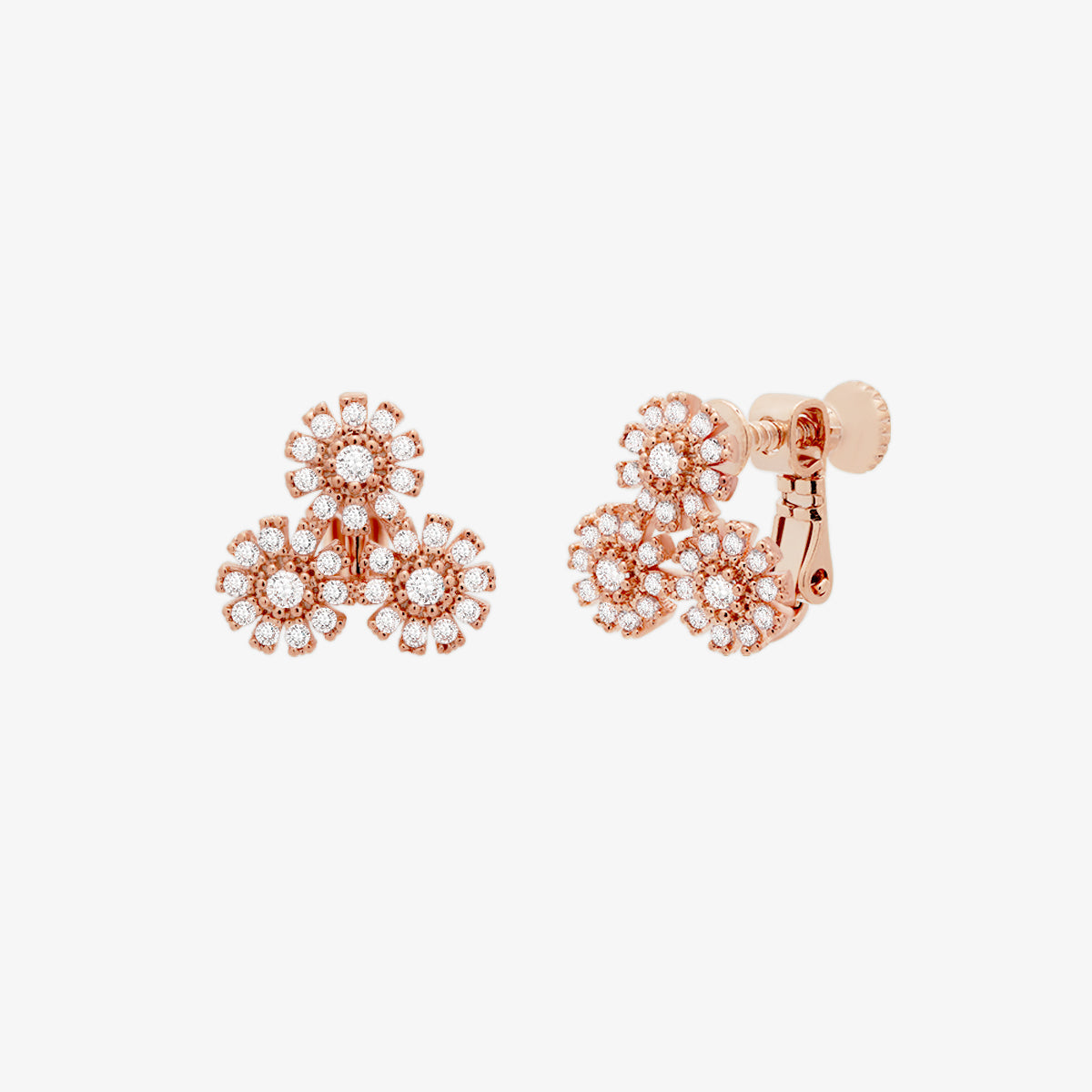 Triple Daisy Cubic Clip On Earrings-6