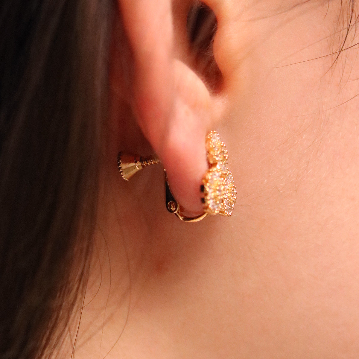 Triple Daisy Cubic Clip On Earrings-2