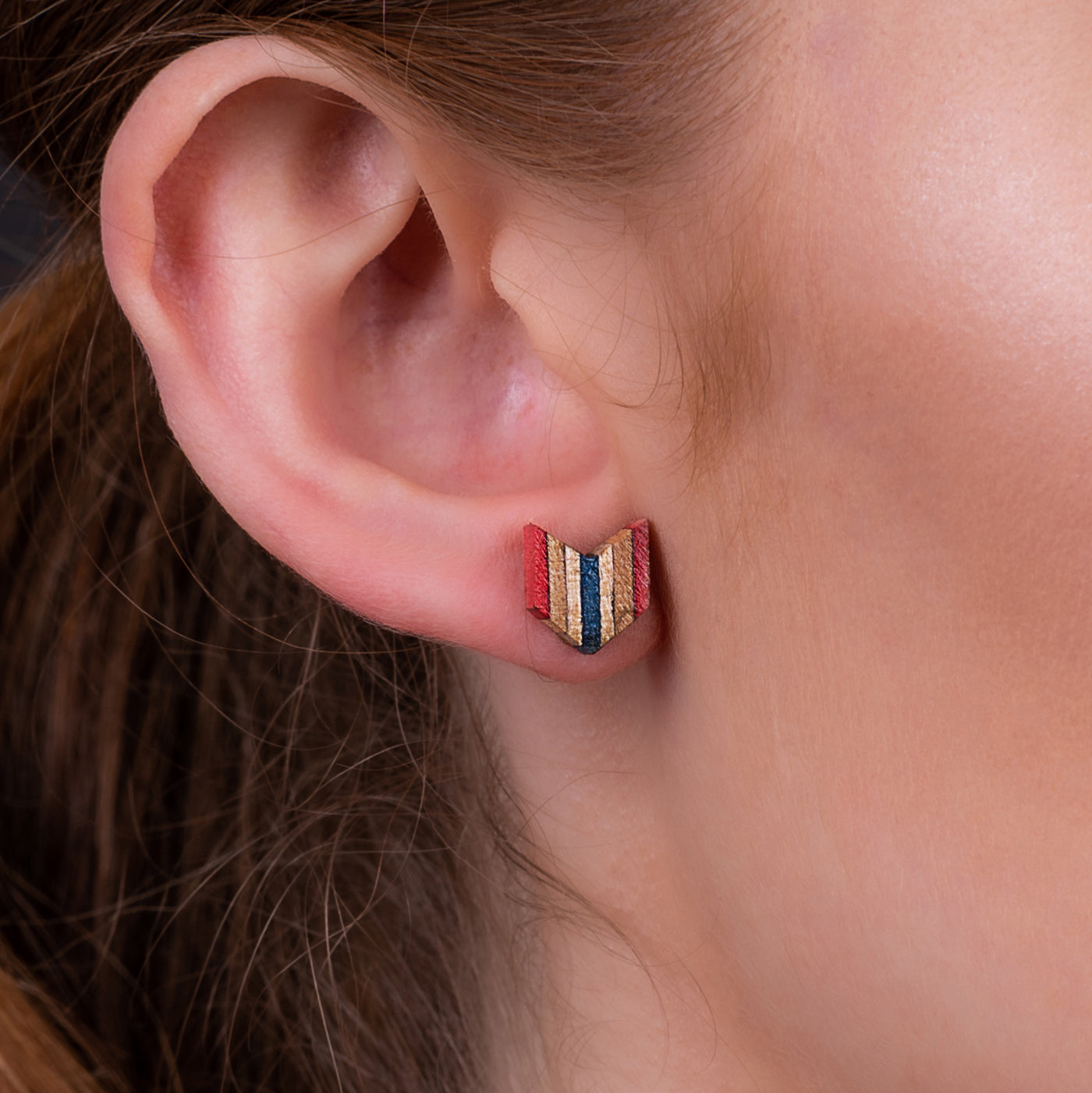 Arrow Colourful Recycled Skateboard Stud Earrings-1