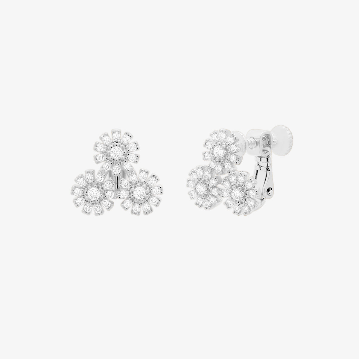 Triple Daisy Cubic Clip On Earrings-5